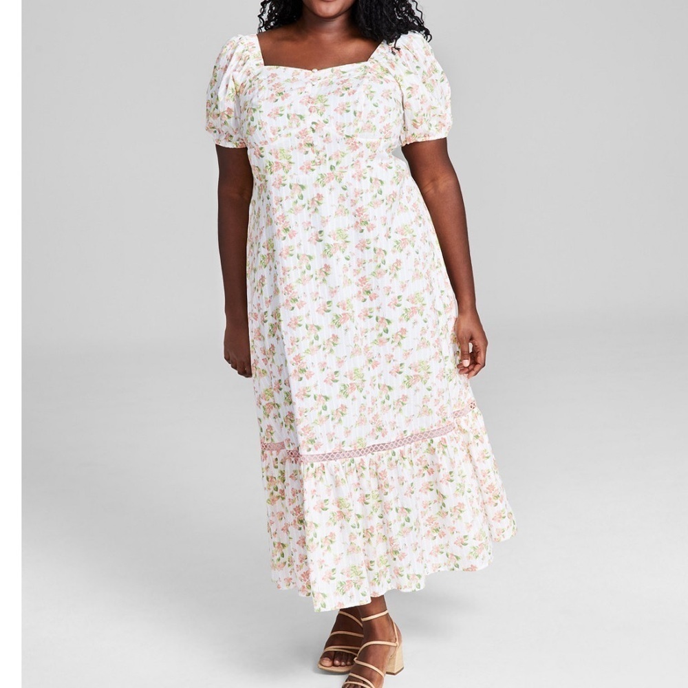 And Now This Plus Size 100% Cotton Puff-Sleeve Floral Maxi Dress 1X